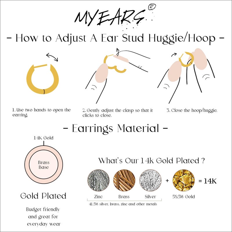 MYEARS Women Spike Earrings Gold Huggie Hoop Ear Stud Cuff Cubic Zirconia 14K Small Simple Hypoallergenic Everyday Jewelry 1 - Image 4